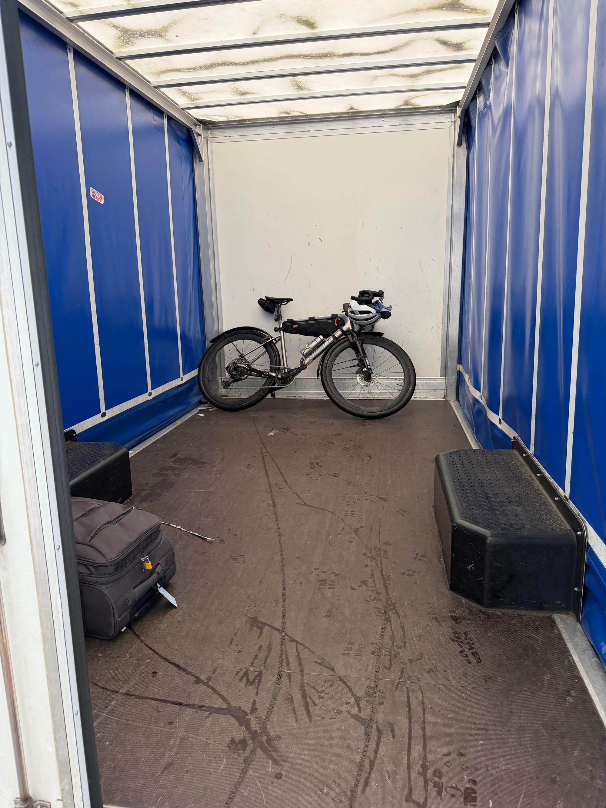 My bike loaded onto the van for travel across to Belfast.